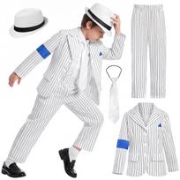 Vaikų Michaelo Dryžuotas Kostiumas Berniukui Jacksono Šokio Kostiumas Pasiruošimas Helovino Šventei Apranga Xl (us8-10 years old) white