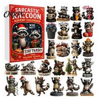 Novelty Christmas Countdown Set Raccoon Advent Calendar, 24 Days 2D Acrylic Ornament Creative Desk Decorations Collectible Cute Pendents for Raccoon black