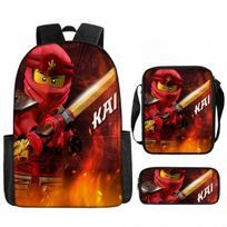 LEGO Ninjago Kuprinė 17 colių Didelės talpos Lengvas poliesterio mokyklinis krepšys vaikams, berniukams, mergaitėms Three piece set