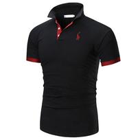 Vyriški S Stand Collar Medvilniniai marškinėliai Camisa Polo marškinėliai M juoda
