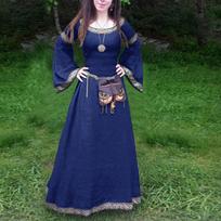 Moteriška viduramžių suknelė Renesanso stiliaus netaisyklingomis ilgomis rankovėmis Cosplay Maxi suknelė XXXL mėlyna
