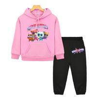 boys girl Hooded Sets Super Kitties anime hoodie Fleece Sweatshirt cat Jacket 2pcs Pullover+pant Autumn kids boutique clothes 130 rožinė