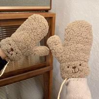 Women's Mittens Teddy Bear Elastic Winter Gloves with Cute Animal Pattern, 3 Color Options Outdoor Cold Weather Accessories Cozy Warm Gloves brown