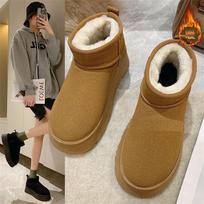 Thick-soled low-top snow boots women's fur integrated short boots winter new one-pedal plush cotton shoes 40 brown