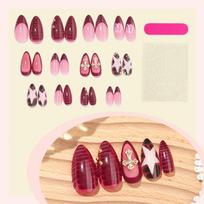 Press on Nails Medium Almond Fake Nails with Designs Reusable False Nails Press ons Glossy Full Cover Acrylic Glue on Nails Stick on Nail for Women pink