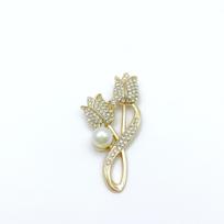 Women's Luxury Tulip Pearl Diamond Brooch Pin white