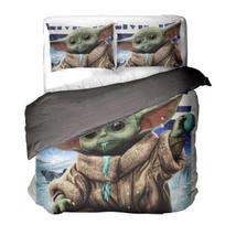 Žvaigždžių karai Kūdikis Yoda 3D skaitmeninės spaudos trijų dalių patalynės komplektas quilt cover 135 * 200 * 1  2pcs gray