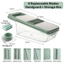 Home Vegetable Chopper & Slicer - 8 Interchangeable Blades Potato Shredder Stainless Steel Grater for Cucumber Onion with Storag žalia