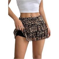 Vasaros daugiasluoksnė raukinė stacking nėrininė trumpa suknelė Spice Girl Seksuali elegantiška nėrininė mini suknelė Moterims Vienspalvė saldi klostuota Slim Fit Skaidrūs drabužiai XL leopardo rašto spalva