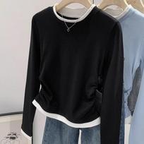 American Spicy Girl Faux Layered Color Block Long Sleeve Shirt - Women's Spring/Autumn 2025 Fashion S (80-95 lbs) juoda
