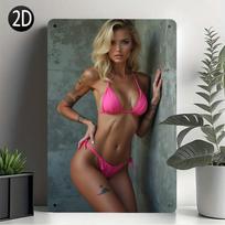 Retro Geležinis Seksualių Grožybių Sienų Dekoras Vintažinio Stiliaus Metalo Ženklas Su Moterimi Rožyčiais Bikini Puikiai Tinka Vyrų Urveliams Barams Garažams 20x30cm（7.8x11.8inch） gray