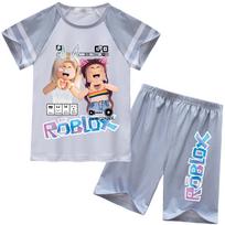 Vaikiškas trumpomis rankovėmis komplektas Roblox spaudinys Vidutinio ir vyresnio amžiaus vaikams Namų drabužių komplektas Dviejų dalių komplektas 92421 150 white