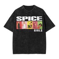 Spice Girls Pop Group Tour T Shirts Hip Hop Washed Short Sleeve Street TShirts Novelty for Unisex Women Streetwear Summer Tees L black