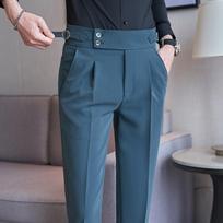 Britų stiliaus kostiumo kelnės vyrams Smart Casual aukšto juosmens tiesios kelnės Pavasario rudens mada Anglijos kostiumo kelnės Prekės ženklo drabužiai 34 žalia
