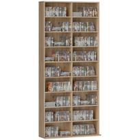 9 pakopų DVD lentyna su 18 skyrių ir 14 reguliuojamų lentynų, vietos 640 CD, 360 DVD arba 430 Blu-ray diskams, natūralaus medžio 78.5 x 24 x 175 cm natūrali