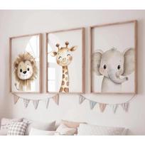 3 vnt./rinkinys Žirafa Liūtas ir Zebras Gyvūnai Drobės Spaudinys Safari Sienos Menas Darželio Plakatas Moderniam Svetainei Darželiui Namų Dekoras 30X40CM No Framed white