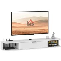 Pakabinama TV spintelė, TV komoda televizoriui iki 50 colių, atveriamas stalčius 2 lentynos 120x24x16cm balta 120 x 24 x 16 cm