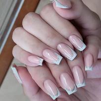 24Pcs White Flower French Press On Nails With Gold Edge Summer Full Cover Fake Nail Tips For Women gray