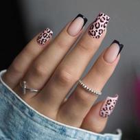 24Pcs White Flower French Press On Nails With Gold Edge Summer Full Cover Fake Nail Tips For Women beige