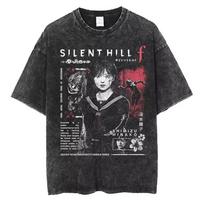Silent Hill F Graphic Oversized Cotton T‑Shirt Men Women Vintage Washed Casual Short Sleeve Streetwear Horror Game Tee Tops M įvairiaspalvis