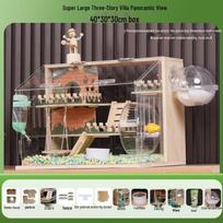 Luxury Acrylic Hamster Cage Villa with Transparent Design and Landscaping - Golden Bear Edition