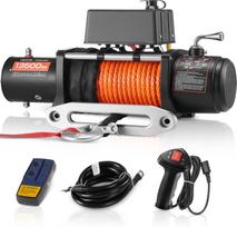 VEVOR Elektrinis gervė, 13 500 svarų keliamoji galia, 12V DC sunkvežimio gervė su 9,5 mm skersmens x 24 m sintetiniu lynu, aliuminio lyno vediklis