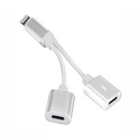 Dvigubas Lightning adapteris Ausinių laidas Įkroviklis Skirstytuvas iPhone 2 viename Ausinėms ir įkrovikliui sidabras