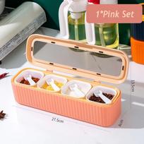 4 Grids Seasoning Box Spice Jar Kitchen Organizer and Storage Spice Jars Salt and Pepper Shakers Container  Spice Container Set rožinė
