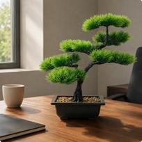 Stalo pušaitės bonsai stačiakampis vazonas dirbtinis vazoninis tekstūruotas kamienas black