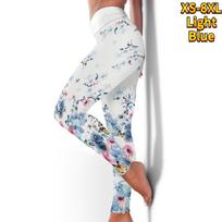 Moteriškos mėlynos spalvos laurų raštai Stretch Yoga antblauzdžiai Fitnesas Bėgimas Gym Sportinės Aktyvios Kelnės 3XL šviesiai mėlyna spalva