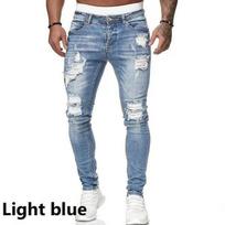 Madingi Džinsai Vyrams Slim Fit Džinsinės Kelnės Vyriškos Rėžytos Kelnės Gatvės Stiliaus Vyriški Džinsiniai Džinsai Pieštuko Kelnės 3XL šviesiai mėlyna spalva
