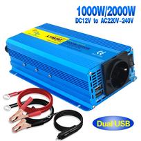 Grynosios sinusinės bangos DC 12V/24V Į AC 220V Įtampa 1000W/2000W Keitiklis Įkrovimo Adapteris EU Socket Auto Priedai Tiekimas 220V Maitinimo Inverteris 12V 220V EU Socket mėlyna