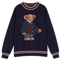 Harajuku Animacinio meškiuko siuvinys Megztas megztinis Rudens Žiemos Moteriškas Oversize Megztinis Kasdienis Storas Šiltas Mielas Kawaii Džemperiai L mėlyna