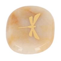 Thumb Worry Stone Nature Crystal Gold Dragonfly Surface Carving Relaxing and Soothing Balance Stone beige