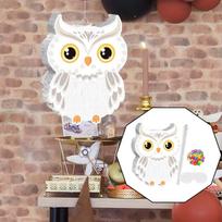 Owl Pinatas Party Game Set with Rod Eyes Confetti for Carnival Game, Woodland Decorations beige