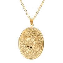 Locket Pendant Necklace Engraved Hold Photo Pendant Necklace Carved Pattern Oval Round Pendant Necklace Love Keepsake Jewelry auksas