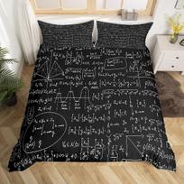 Science Formula Duvet Cover King 2/3 Pcs Math Equation Bedding Set For Boys Girls Chemical Math Geometry Subject Comforter Cover EU Single(135x200cm) black