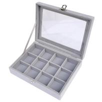Stylish Jewelry Organizer with Glass Cover Storage Box for Earrings and Necklaces Jewelry Container with Compartments gray