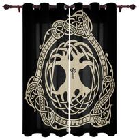Vikingų rašto langų užuolaida svetainei miegamajam prabangi namų virtuvės dekoravimo prekės užuolaidos 135W x 60H(cm) beige