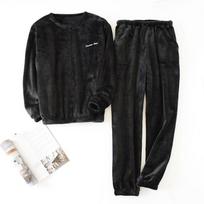 Vyriški flaneliniai pižamų komplektai Fleece Pjs Žieminiai šilti laisvalaikio drabužiai miegui Minkšti patogūs pižamos vyrams Ilgomis rankovėmis megztiniai Viršutiniai drabužiai Laisvalaikio kelnės Laisvalaikio drabužiai XXXL juoda