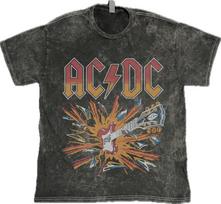 ACDC Gitara Metalinis Roko Grupės Vintage Išplėštas Marškinėliai Unisex M brown