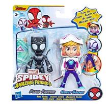 Marvel Spider-Man & Amazing Friends Action Figures Super Hero + Villain (Choose Your Figure) (Black Panther & Ghost Spider 2-Pack (4-Inch) blue
