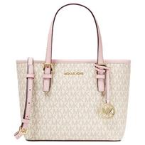 Michael Kors MK Jet Set Monogram spalvų blokų odinė pirkinių krepšys moterims Vanilla-White 35T9GTVT0B-640 Shopping Bag Set(Basic Set+Shopping Bag) white