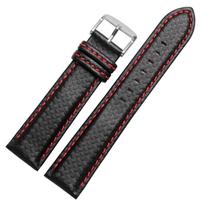 18mm 20mm 22mm 24mm Vyriška laikrodžio apyrankė Anglies pluošto laikrodžio dirželis su raudonu dygsniu + Odinis pamušalas Nerūdijančio plieno sagtelė watchband 23mm silver clasp black