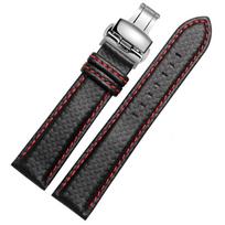 18mm 20mm 22mm 24mm Vyriška laikrodžio apyrankė Anglies pluošto laikrodžio dirželis su raudonu dygsniu + Odinis pamušalas Nerūdijančio plieno sagtelė watchband 23mm black clasp black