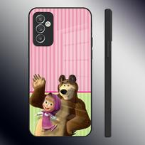 Animacinis M-Maša ir L-Lokys telefono dėklas, skirtas Samsung S26 S24 Ultra S22 S23 S25 S20 Fe S21 Plus A16 A54 A34 A53, Stiklinis dangtelis Samsung s26