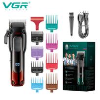 VGR V-013 Professional Electric Clipper with Gradually Changing Color Metal Body Hair Trimmer Household Hair Clipper Oil Head Clipper with LCD Display raudona