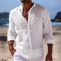 Vyriški vienspalviai lininiai maišyto audinio marškiniai su sagomis ilgomis rankovėmis, kasdieniai, pralaidūs orui, vasaros, paplūdimio, kasdieniam nešiojimui, biuro viršutinė dalis M balta