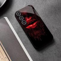 Patrauklus Seksualus moters Raudonos lūpos Telefono dėklas Stiklinis Telefono dėklas skirtas Samsung Galaxy S26 S25 S24 S23 S22 S21 FE, Ultra, Plus Atsparus kritimui GalaxyS24FE gray