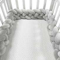 Pilkas austas lovytės apsaugas su mazguotais kamuoliukais, pintas apsauginis paminkštinimas nuo susidūrimų, skalbiamas kūdikių ir vaikų kambariui 1m Four-strand gray